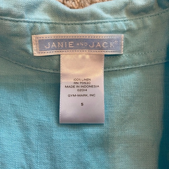 Janie and Jack Shirt Youth Boys Size 5 Blue 100% Linen Button Up Picture Beach - Picture 8 of 8